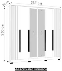 Guarda Roupa Casal 237cm com Espelho Vinna A02 Off/Cinamomo - Mpozenat