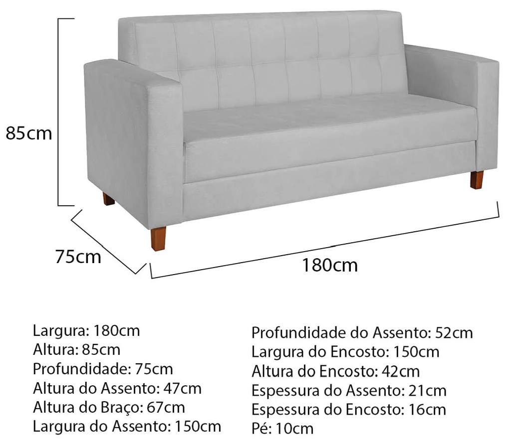 Sofá 2 Lugares Denver Corano Branco - ADJ Decor
