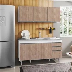 Armário Aéreo Argélia e Balcão Gabinete com Pia Inox Marrocos 150cm Br