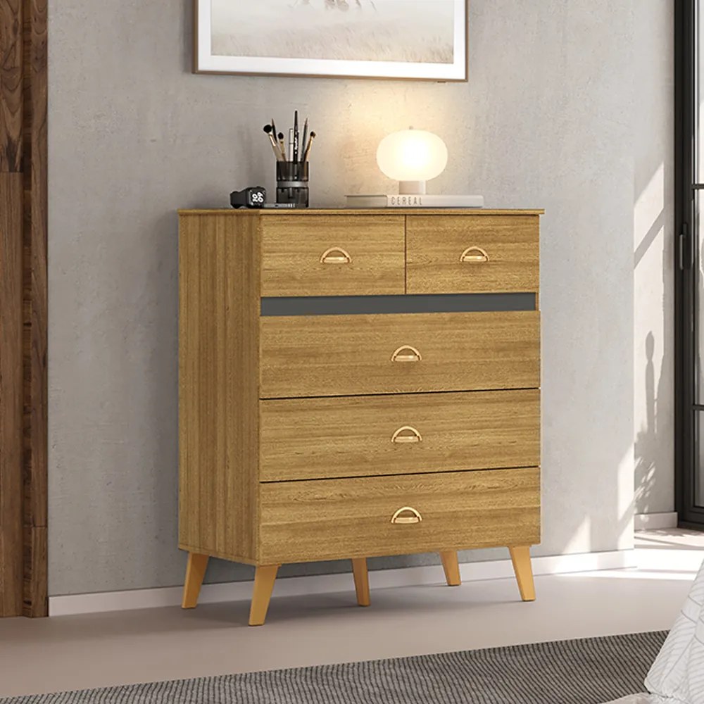 Cômoda Quarto 91cm com 5 Gavetas Isadora V01 - D'Rossi - Naturale e Alasca