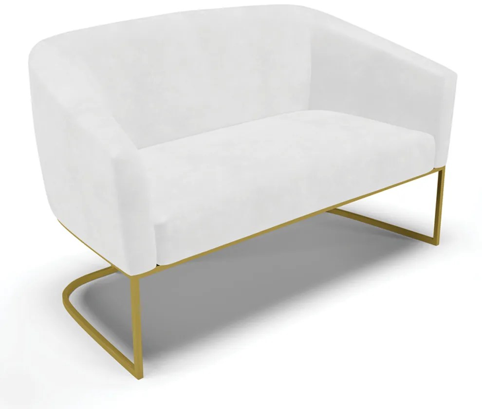 Namoradeira e 2 Poltronas Industrial Dourado Stella Sintético PU D03 - D'Rossi - Branco