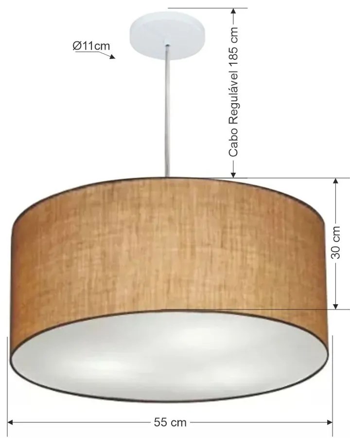 Lustre Pendente Cilíndrico Md-4220 Cúpula em Tecido 55x30cm Palha - Bivolt