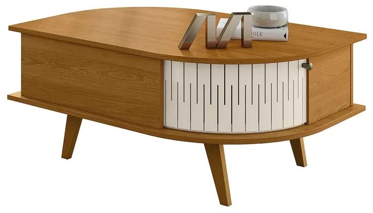 Mesa de Centro Decorativa Marion MDP 2 Portas Deslizantes Cinamomo/OffWhite G97 - Gran Belo