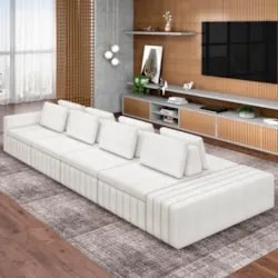Sofá Ilha e Puff Sala Living 505cm Siesta Z32 Boucle Bege Claro - Mpoz
