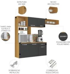 Armário de Cozinha Compacta 180cm Maxyn Cinamomo/Grafite A15 - Mpozena