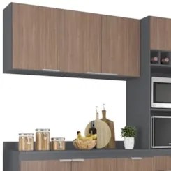 Armário de Cozinha Com Tampo CP02 180cm Pérola Grafite/Freijó Z34 - Mp