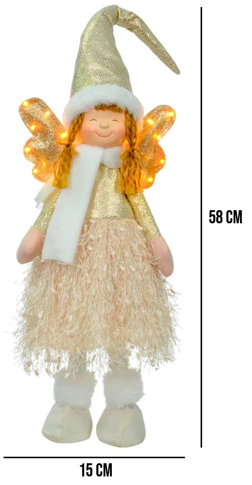 Boneco Decorativo Anjo Natalino com Led Dourado 58x15 cm F04 - D'Rossi