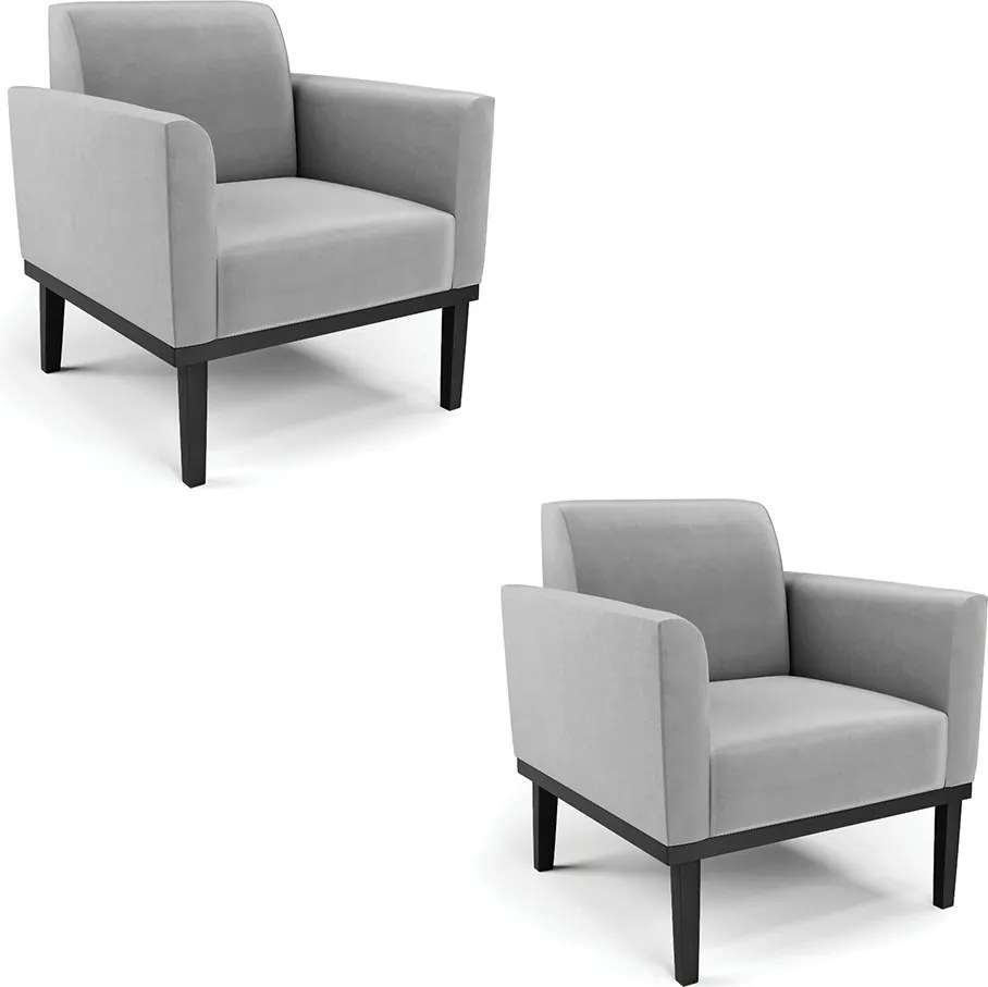 Kit 2 Poltronas Decorativas Isabella Pés Fixo em Madeira Preto Suede Cinza G19 - Gran Belo