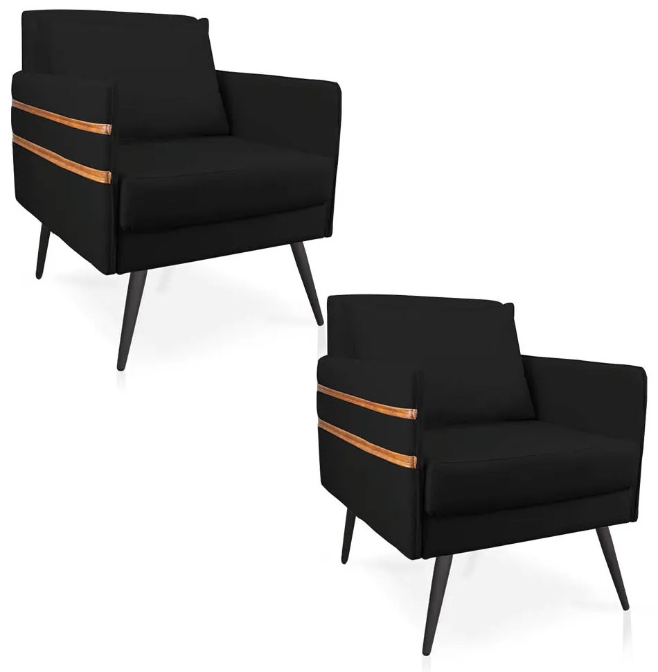 Kit 02 Poltronas Mari Suede Pés Palito de Ferro Marrom D03 - D'Rossi - Preto