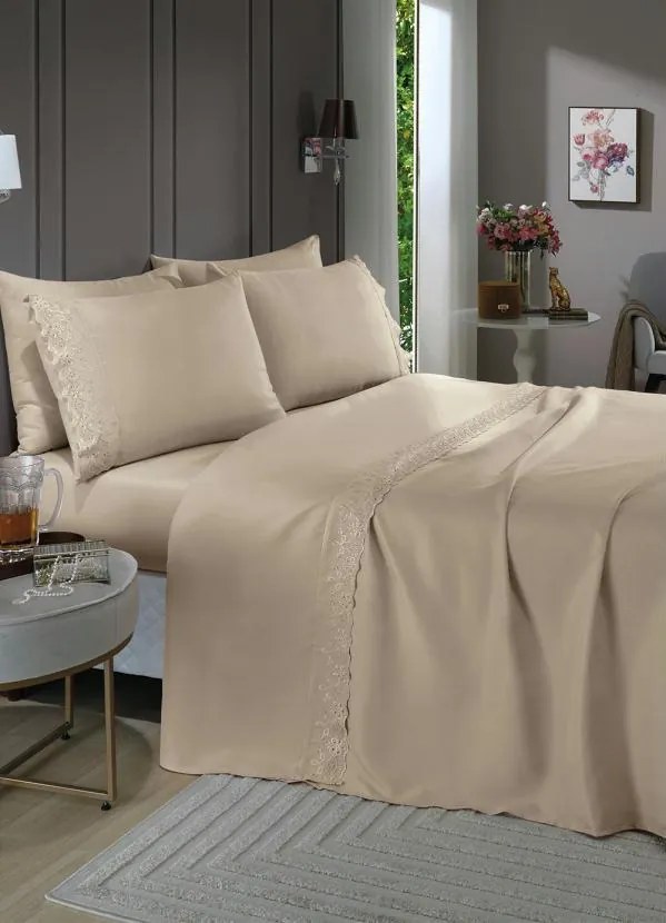 Jogo de Cama 200 Fios Marrom Queen 4 Peças