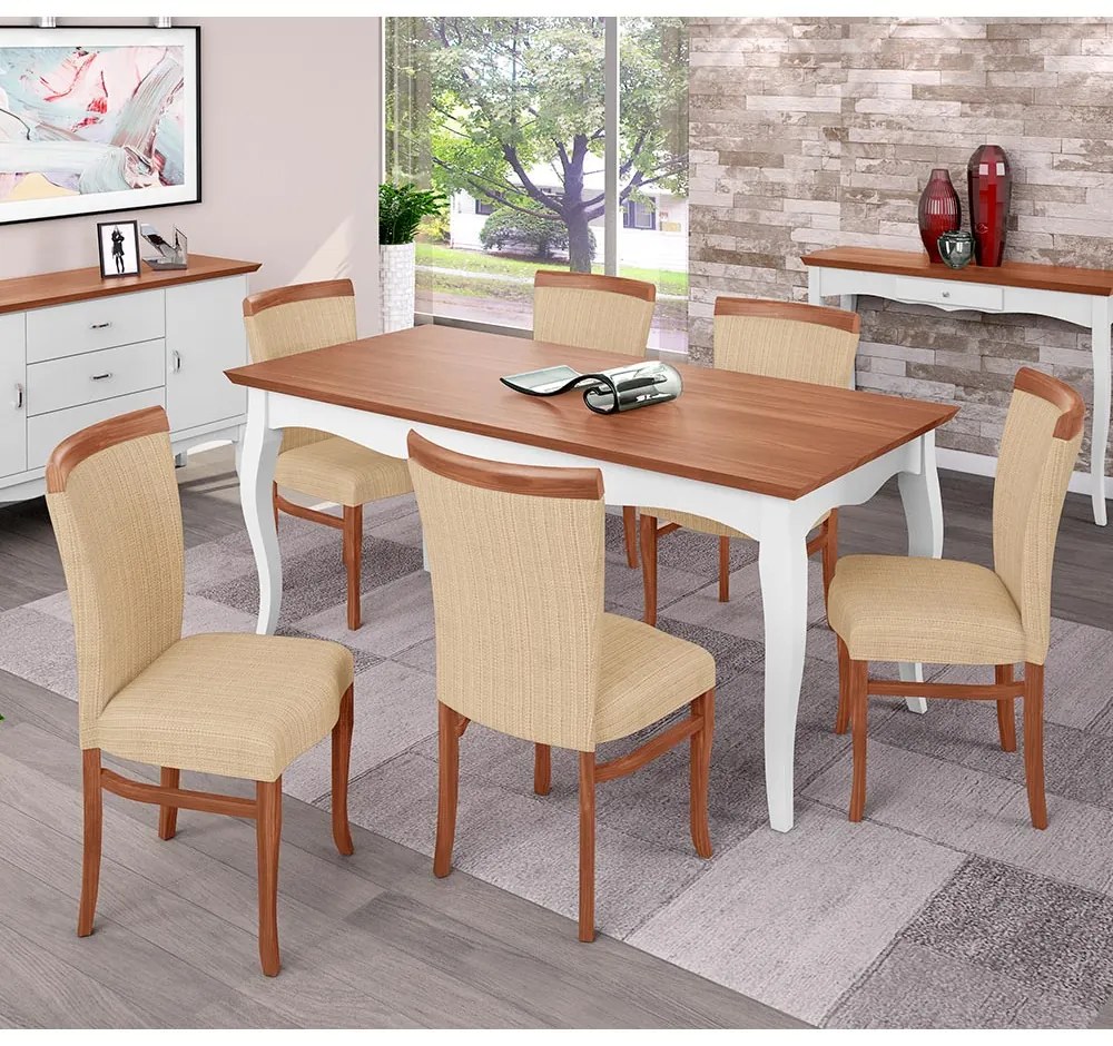 Conjunto Mesa Gallia 200cm com 6 Cadeiras Orfeu Poliéster Branco/Imbuía G42 - Gran Belo