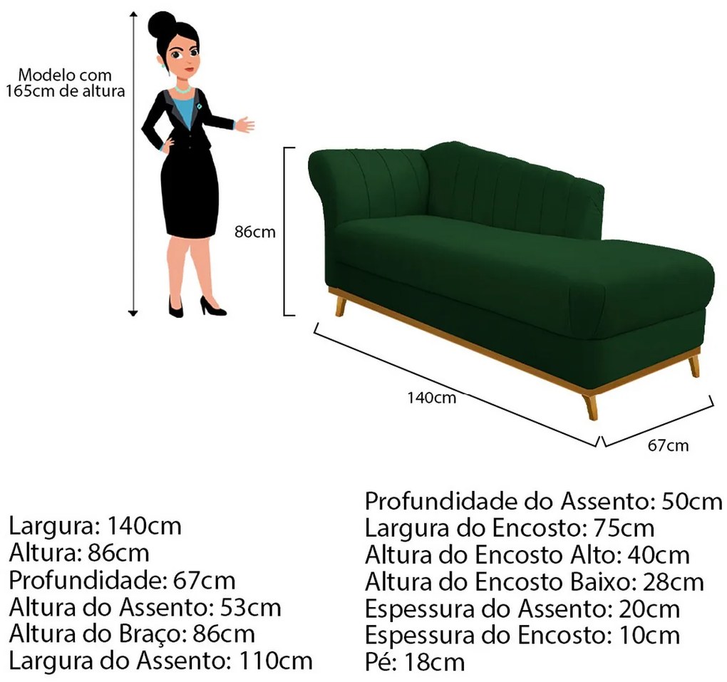 Recamier Vanessa 140cm Lado Esquerdo Suede Verde - ADJ Decor