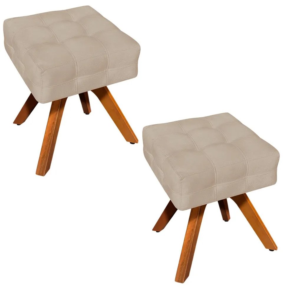 Kit 02 Puffs Giratório Elisa Suede Base Madeira MM30 D03 - D'Rossi - Bege