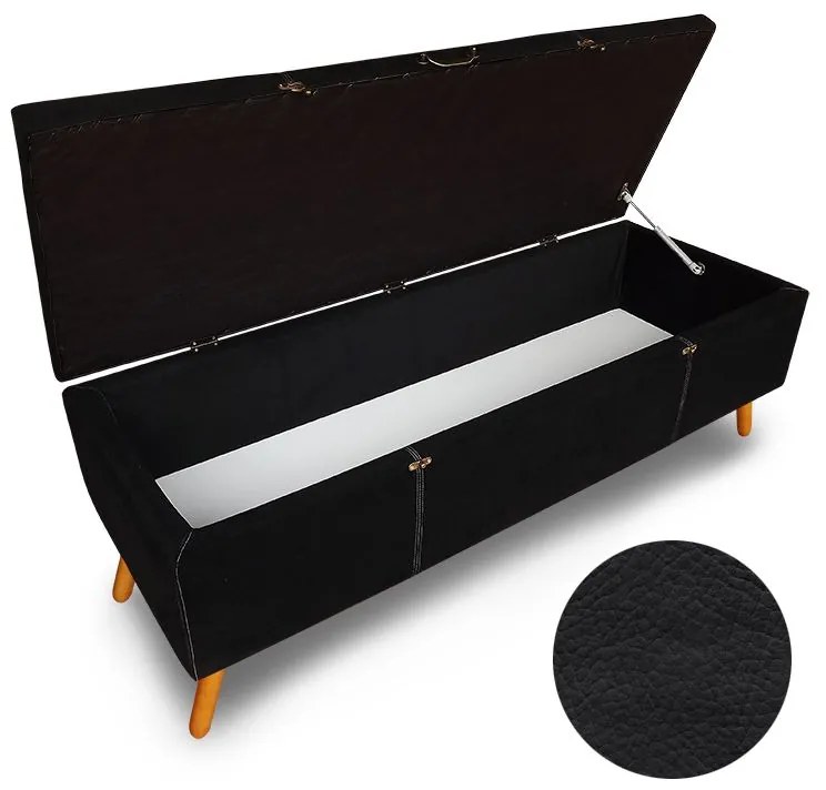 Calçadeira Baú Casal 140cm Caribe Pés Palito Corano Preto - Sheep Estofados - Preto