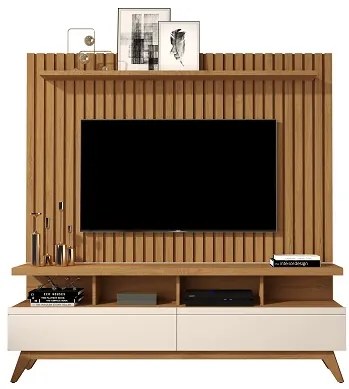 Rack Vivare 1.6 Wood Com Painel Para TV Até 65 Polegadas Classic Ripado Verdadeiro Nature/Off White - JLAR Móveis