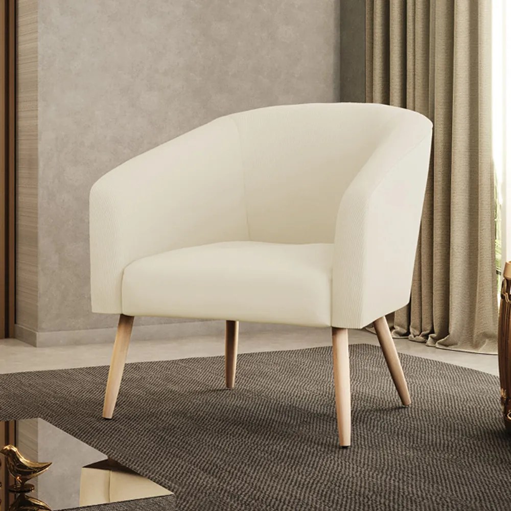 Poltrona Decorativa Pé Palito Natural Stella Cotelê Int/Veludo D03 - D'Rossi - Off White