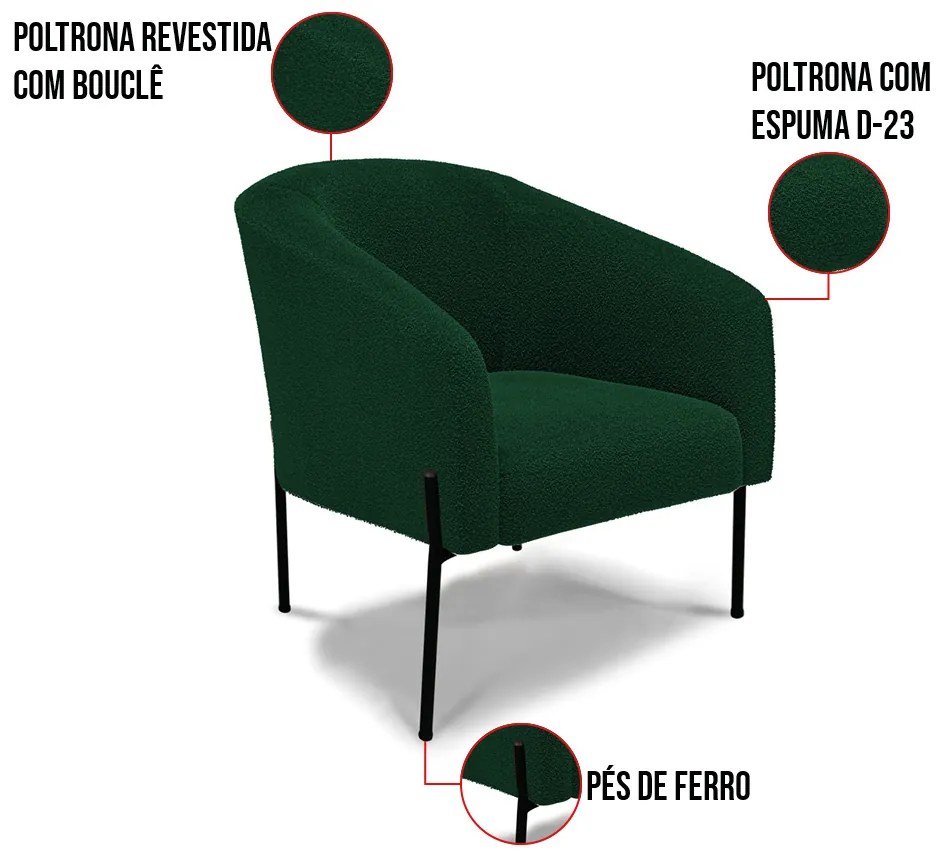 Poltrona Sala Decorativa Pé de Ferro Preto Stella Bouclê D03 - D'Rossi - Verde