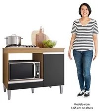 Balcão de Cozinha Para Cooktop e Forno Microondas Carla Amêndoa/Preto