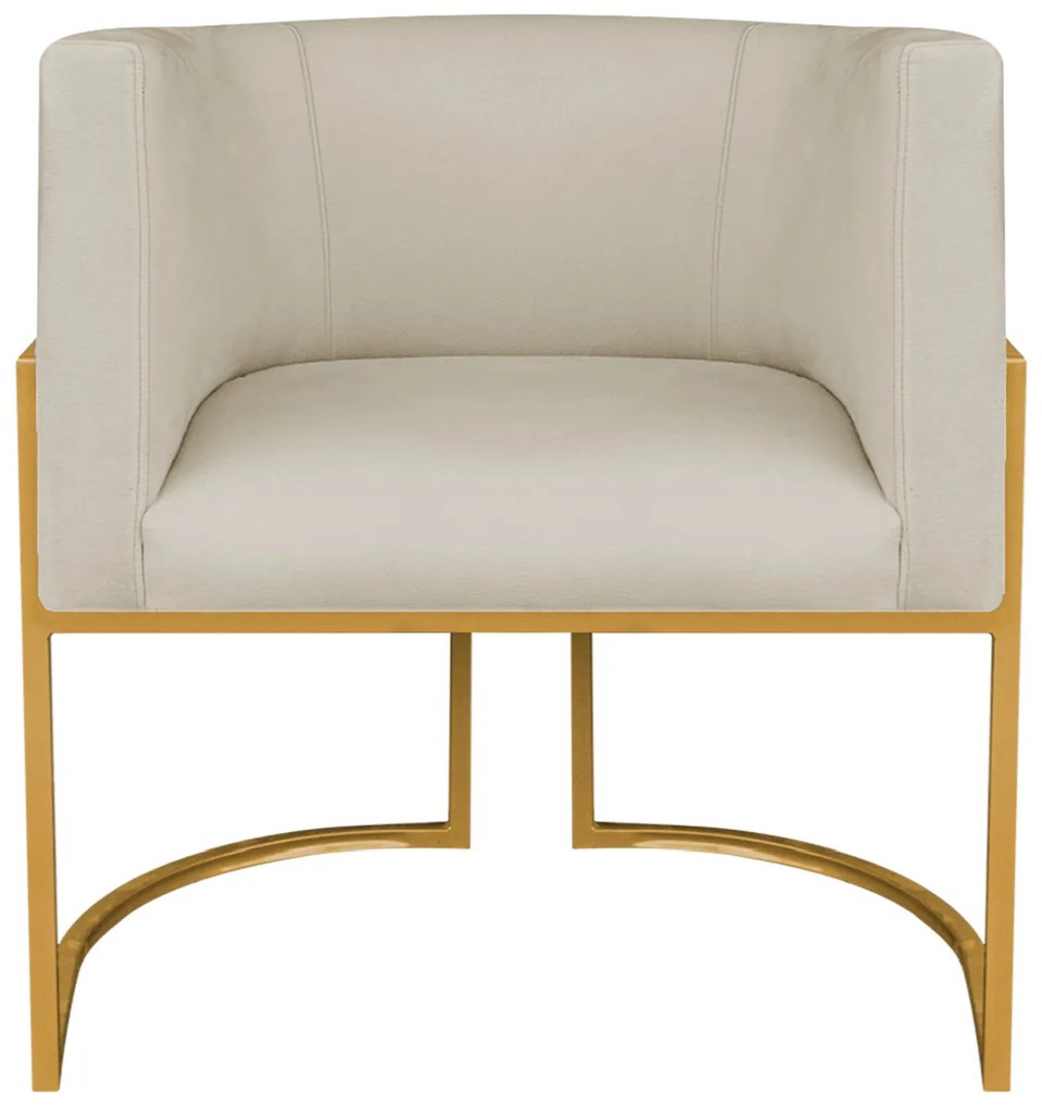 Poltrona Dália Luxo Moderna Estofada Design Sofisticado com Base de Ferro Dourado Linho