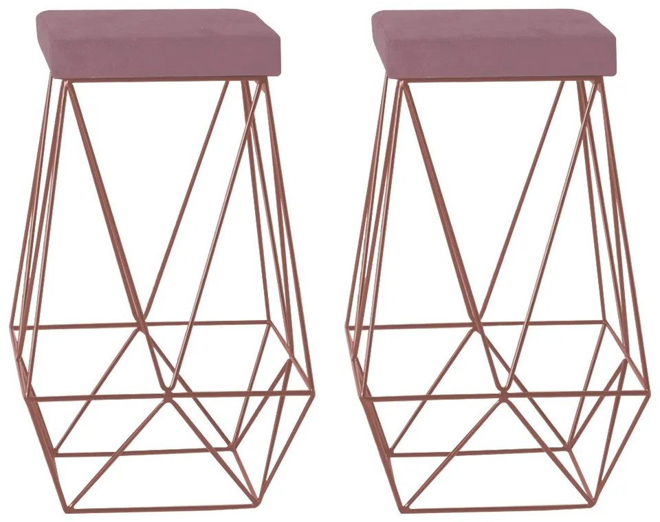 Kit 2 Banqueta Decorativa Kathy Base Bronze Veludo Rosê G41 - Gran Belo