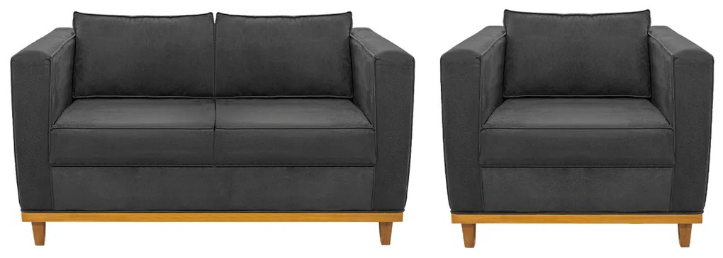 Kit Sofá 2 Lugares e Poltrona Europa Linho Chumbo ADJ Decor