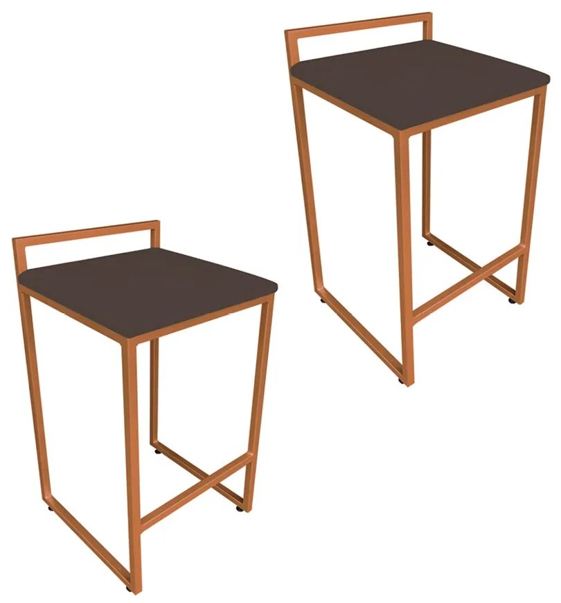 Conjunto 02 Banqueta Alta Industrial Pietra Suede Marrom Base Cobre D'Rossi