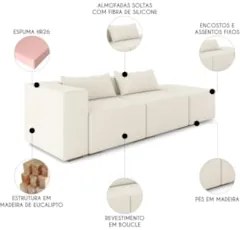 Sofá 5 Lugares 343cm Com Puff Direito Fay Bouclê Cru Z55 - Mpozenato