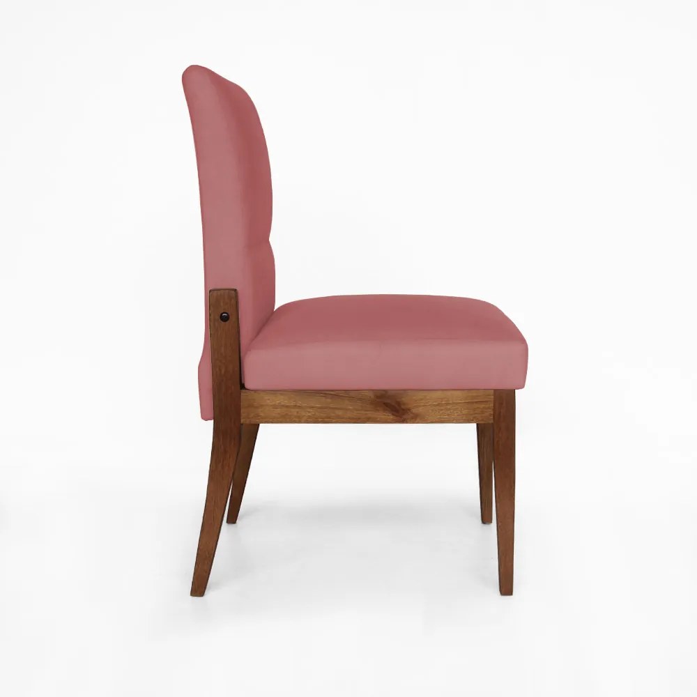 Cadeira De Jantar Aurora Base Madeira Maciça Estofada Suede Rose