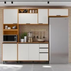 Armário de Cozinha CP02 260cm Nala Freijó UV/Off Acetinado Z44 - Mpoze