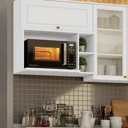 Armário Aéreo Para Micro-ondas 80cm 2 Nichos 100% MDF Branco HP - Henn