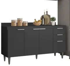 Armário de Cozinha Com Tampo CP03 220cm Pérola Preto Z34      - Mpozen