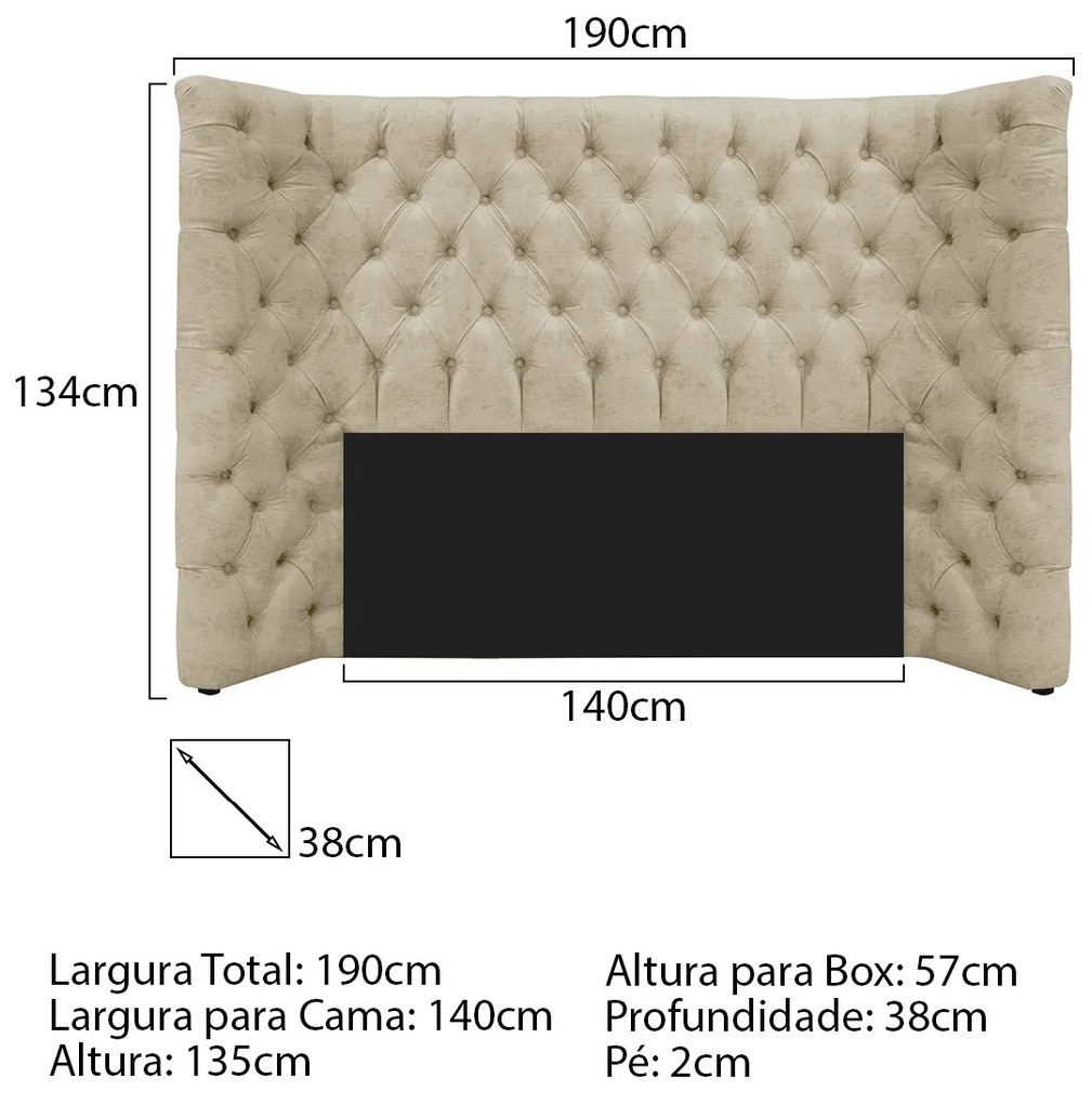 Cabeceira Casal Everest P02 140 cm para cama Box Corano - ADJ Decor