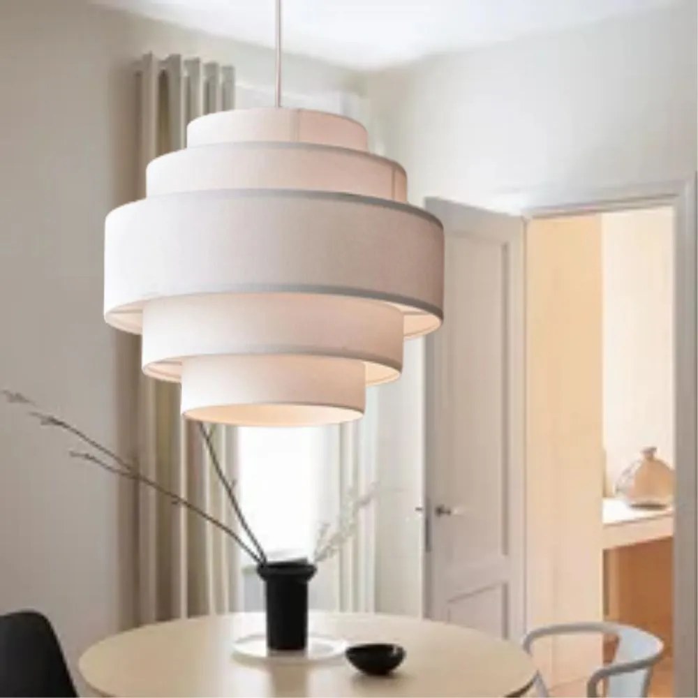 Lustre Pendente Vivare Md-4390 Cúpula em Tecido Branca - Bivolt