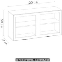 Armário Aéreo 120cm 2 Portas de Vidro Grace Grafite Z44 - Mpozenat