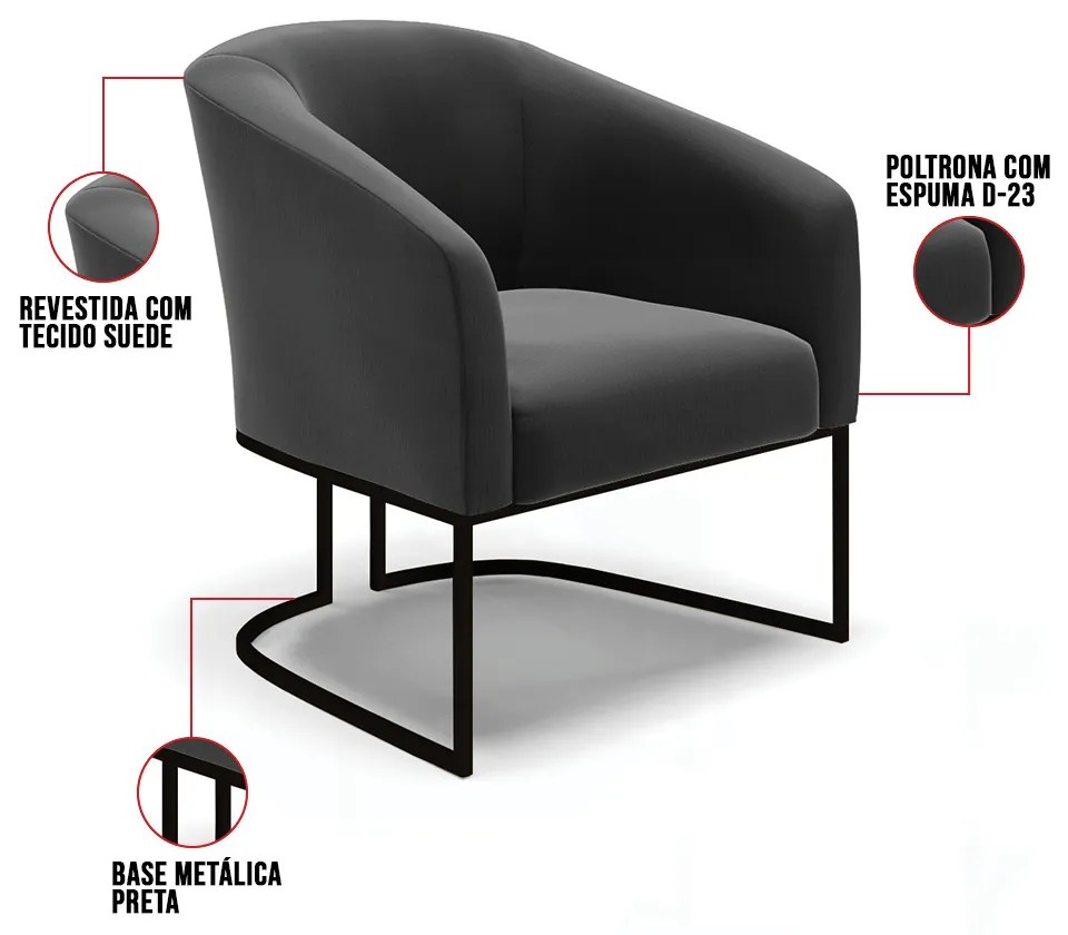 Poltrona Stella Suede Base Industrial Preto D01 - D'Rossi - Preto