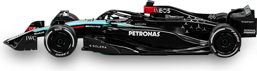 Modelo 1.2 Carro de Corrida MCD W15 2024 Hamilton Artesanal Fibra de Vidro e Polietileno Decorativo F1 Preto/Prata G53 - Gran Belo