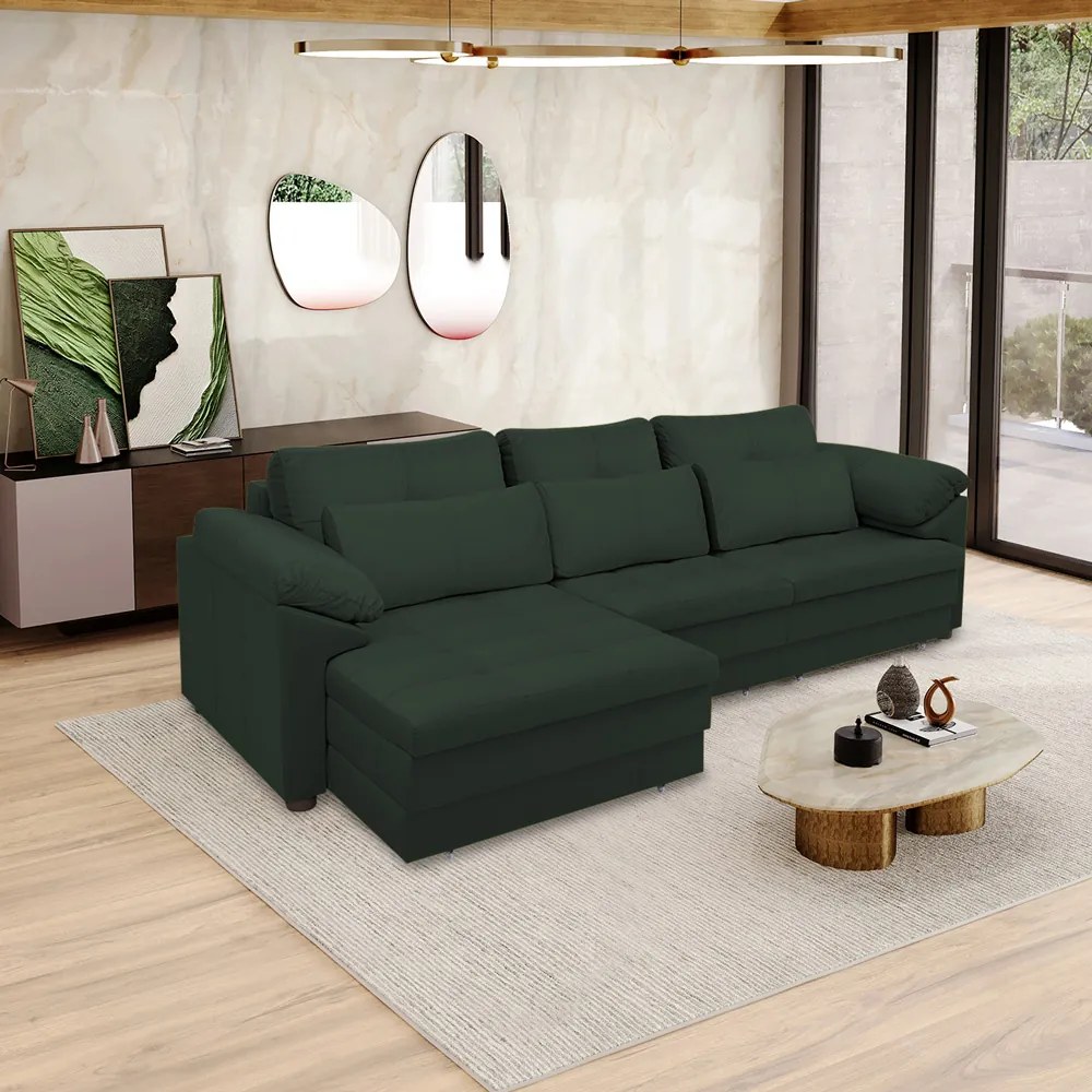 Sofá Retrátil Manual Sala de Estar Nolan Bipartido 297cm Conforto Premium em Couro Verde G58 - Gran Belo