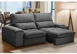 Sofá Retrátil 3 Lugares com Porta Copo 230cm Andes F05 Veludo Grafite
