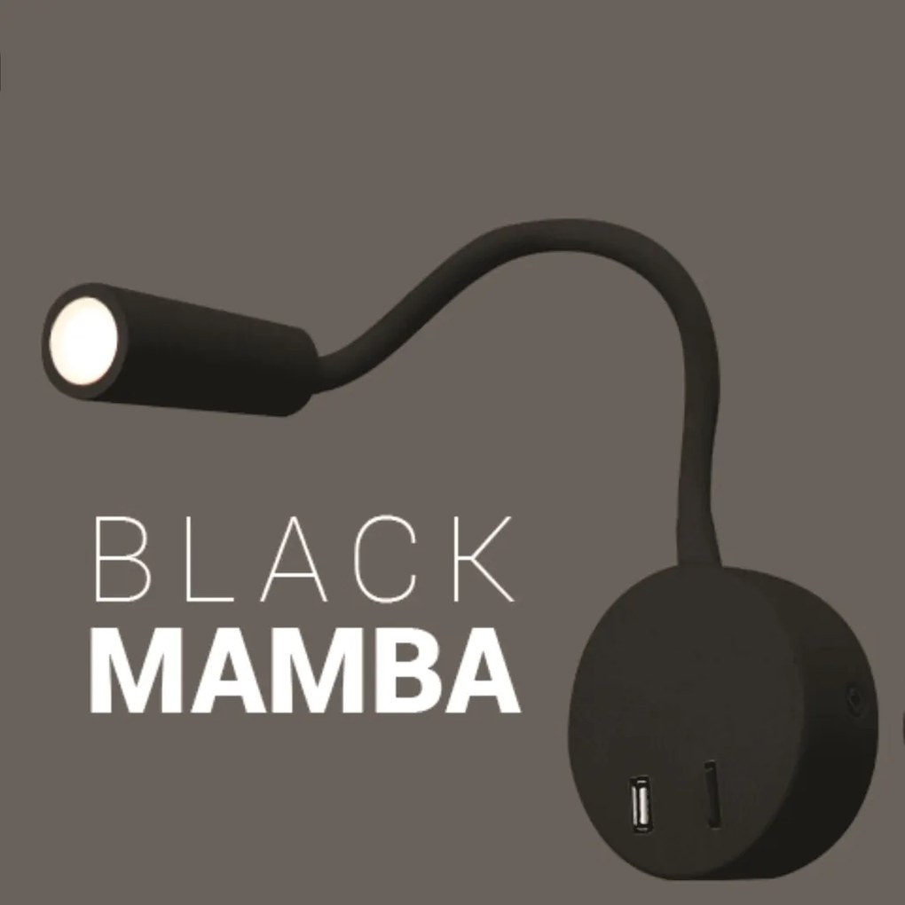 Arandela Mamba Ø9X25X3,6Cm Led 3W 3000K Ip20 Preto |Opus Hm 38834