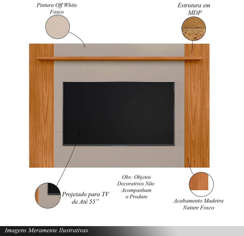 Conjunto Painel Extensível e Rack Tremonti/Cronos TV até 75 Polegadas Nature/Off White G77 - Gran Belo