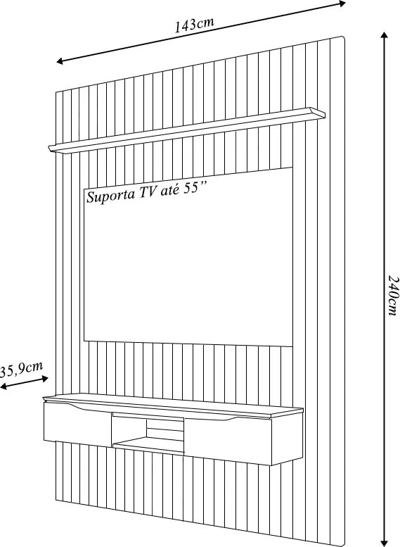 Painel Suspenso Ripado Seko TV 55" Portas Basculantes Borda Chanfrada Cedro/Bali G18 - Gran Belo