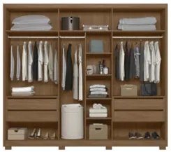 Guarda Roupa Casal 260cm Com Espelho Gaia Carvalho/Fendi Z17 - Mpozena