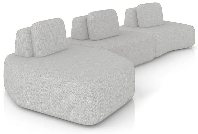 Sofá 3 Lugares Orgânico com Chaise e 2 Módulos Berlim Bouclê Cz K01 - D'Rossi - Cinza claro