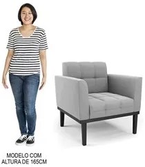 Sofá Namoradeira e 2 Poltronas Base Madeira Preto Ana Suede Cinza - Ib