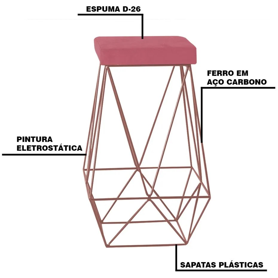 Banqueta Decorativa Kathy Base Bronze Suede Rosa G41 - Gran Belo