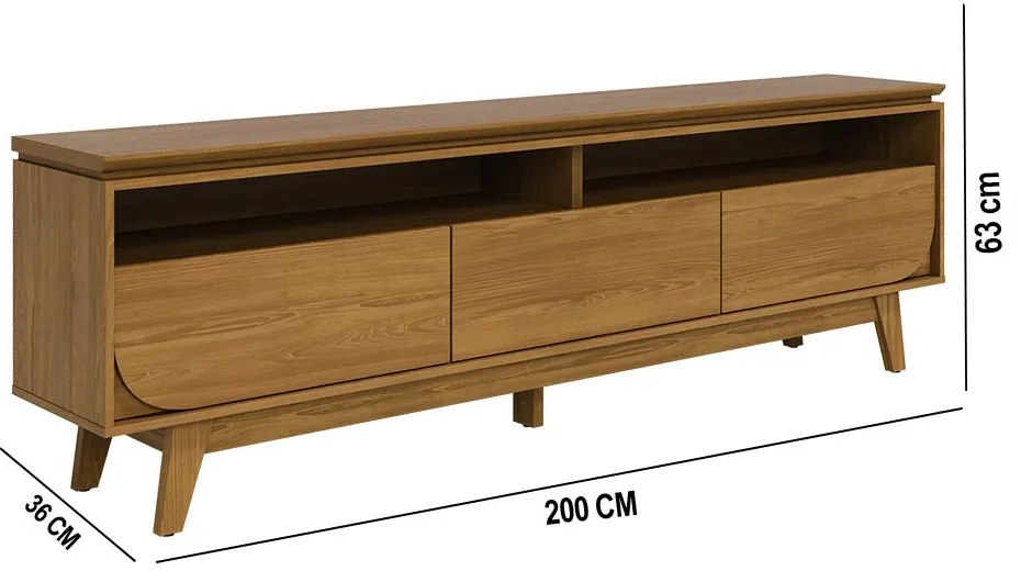 Rack TV 75 Pol 200cm Bancada para Sala Elarin M20 - D'Rossi - Cumaru