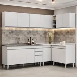 Armário de Cozinha Modulado de Canto 6 Peças CP33 com Pia Inox Branco