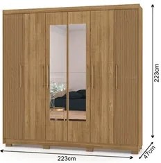 Guarda Roupa Casal 6 Portas com Espelho 223cm Luko V02 Nature/Brisa -