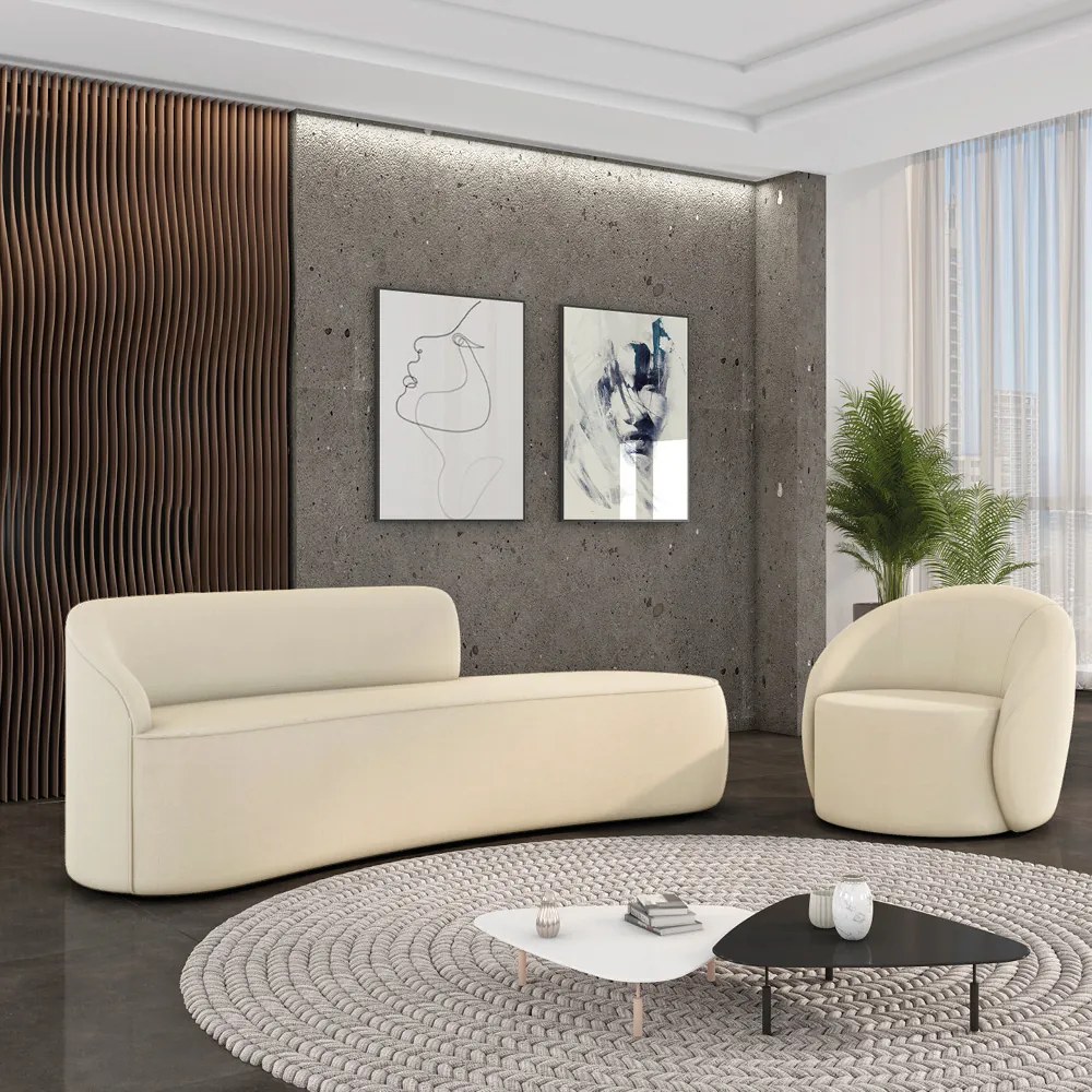 Sofá 4 Lugares Orgânico 220cm Morgan e Poltrona Lua Suede D03 - D'Rossi - Bege