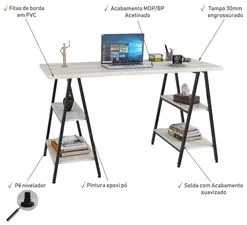 Mesa Escrivaninha Cavalete 135cm Estilo Industrial Prisma C08 Snow/Pre